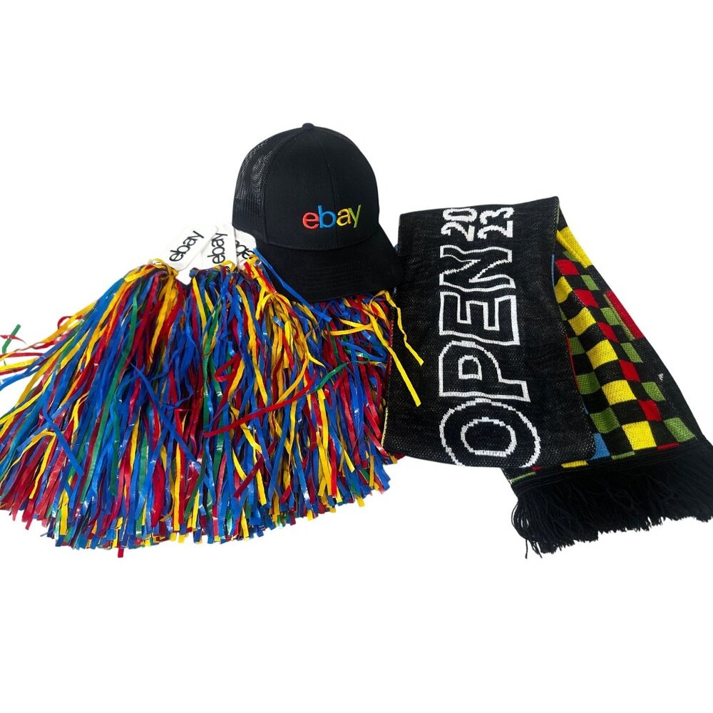 Ebay Open 2023 Swag Bundle Hat and Scarf Set With Colorful Pom Pom Accessory